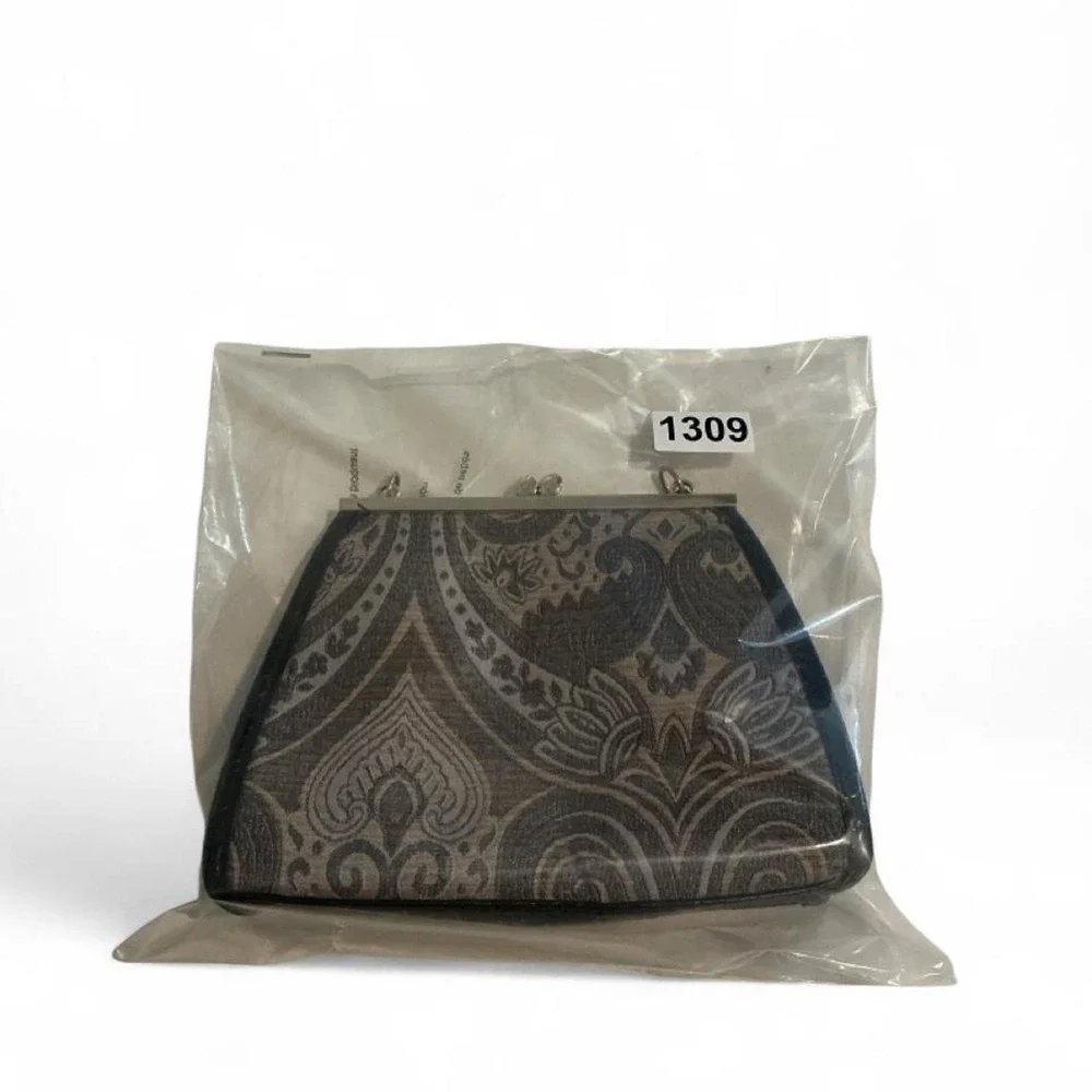 Liz‎ Claiborne Frame Bag Women Mini Brown Paisley Tapestry Excellent Kiss Lock